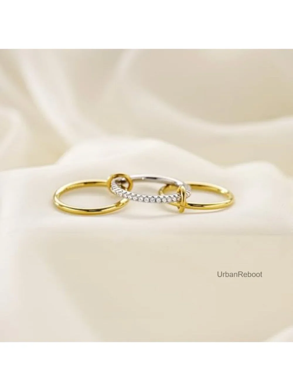 14K Gold Plated Stackable Rings, 3 Ring Set CZ Interlocking Band Women